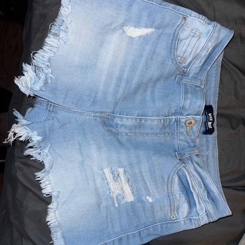 Light Blue Distressed Denim Shorts